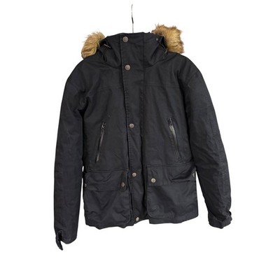 Helstons Black Heavyweight Parka Motorcycle Jacket with Faux Fur Trim Hood
