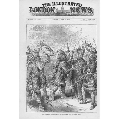 ROYAL ALBERT HALL Savage Club Entertainment Peace Pipe- Antique Print 1883