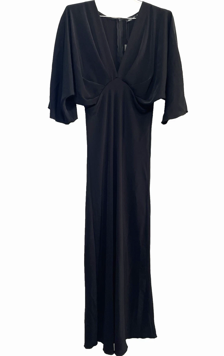 petite bias cut angel sleeve maxi dress Black Petite Slinky Bias Cut Angel Sleeve Maxi Dress