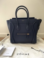 CELINE MICRO LUGGAGE HANDBAG CALFSKIN NAVY BLUE w DUST BAG GREAT CONDITION