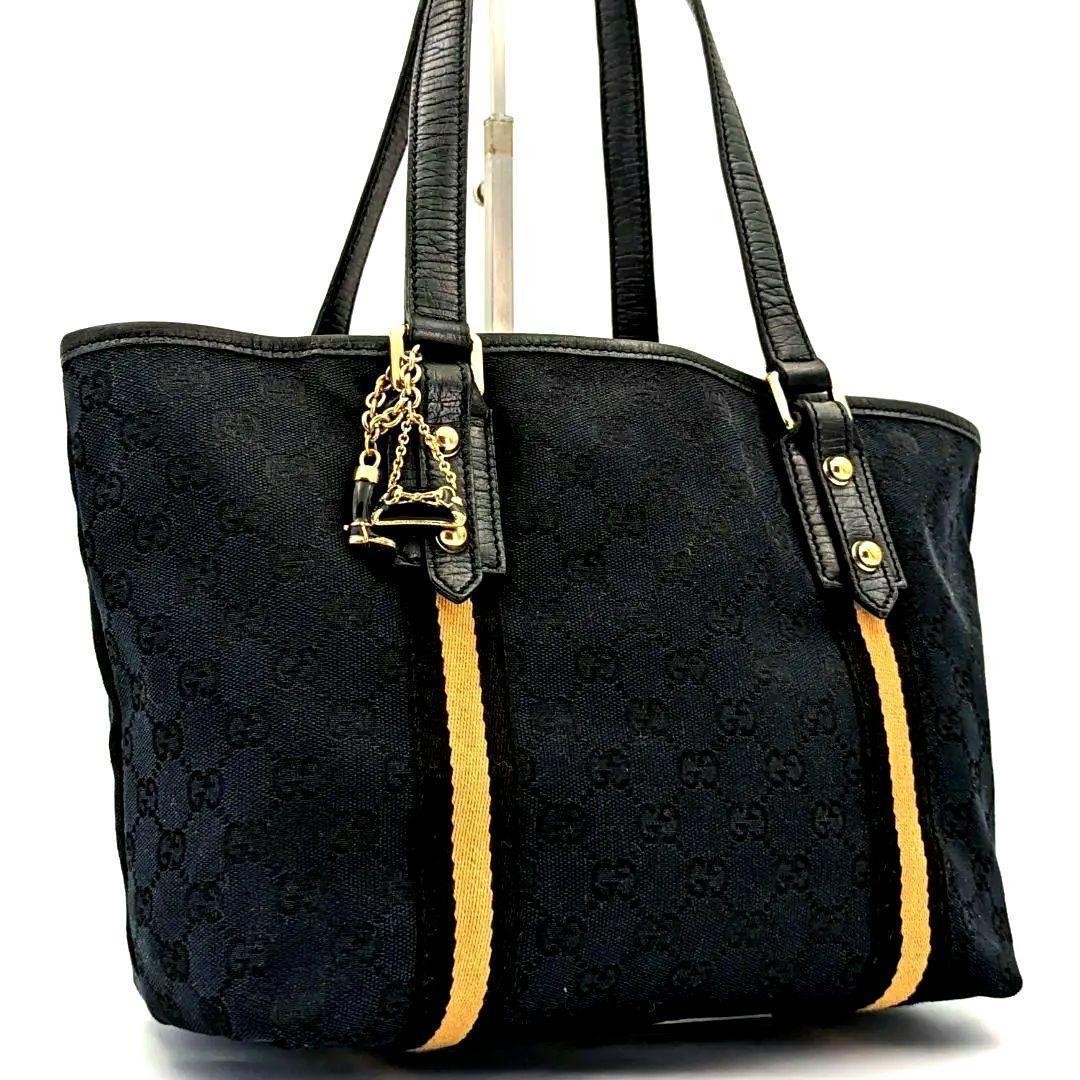 Gucci GG Canvas Sherry Line Black Tote Bag