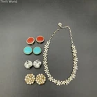 Vintage Lisner Signed Costume Jewelry Lot 9pc Necklace 4 Pairs Clip-on Earrings