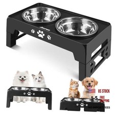 Black 2 Basic Black Elevated Dog Bowls for Small Dogs and Cats
