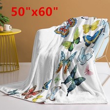 50"x60" Sherpa Fleece Blanket Colorful Butterfly Fluttering Print for Sofa Home