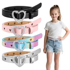 4 Pcs Girls Belt PU Leather Waist Belt Hollow Heart Design Plastic Buckle Gir...