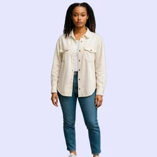 Vtg 90s Gitano Denim Shirt Womens M White Ivory Jacket Blouse Distressed Rare