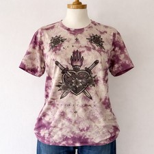 Affliction Women's Tie Dye Beaded Graphic T-Shirt Purple White Size L