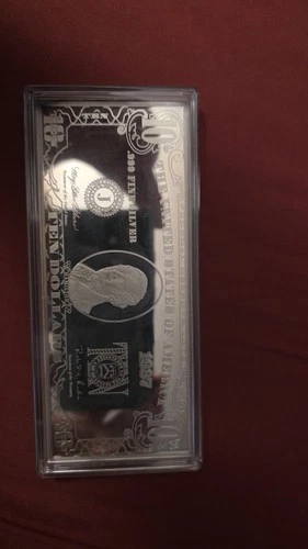 Silver 4 oz .999 Fine Bar 1997 Ten Dollar Bill Design