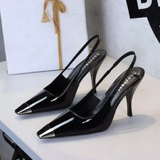 Decolte Slingback Donna Eleganti 9 Cm Punta Metallizzata Nero Lucido CF50740
