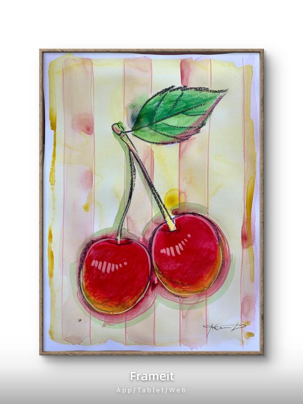 Original Yellow Cherries Painting By Alannah Dyer- Acrylic 9x12 in Kitchen Decor