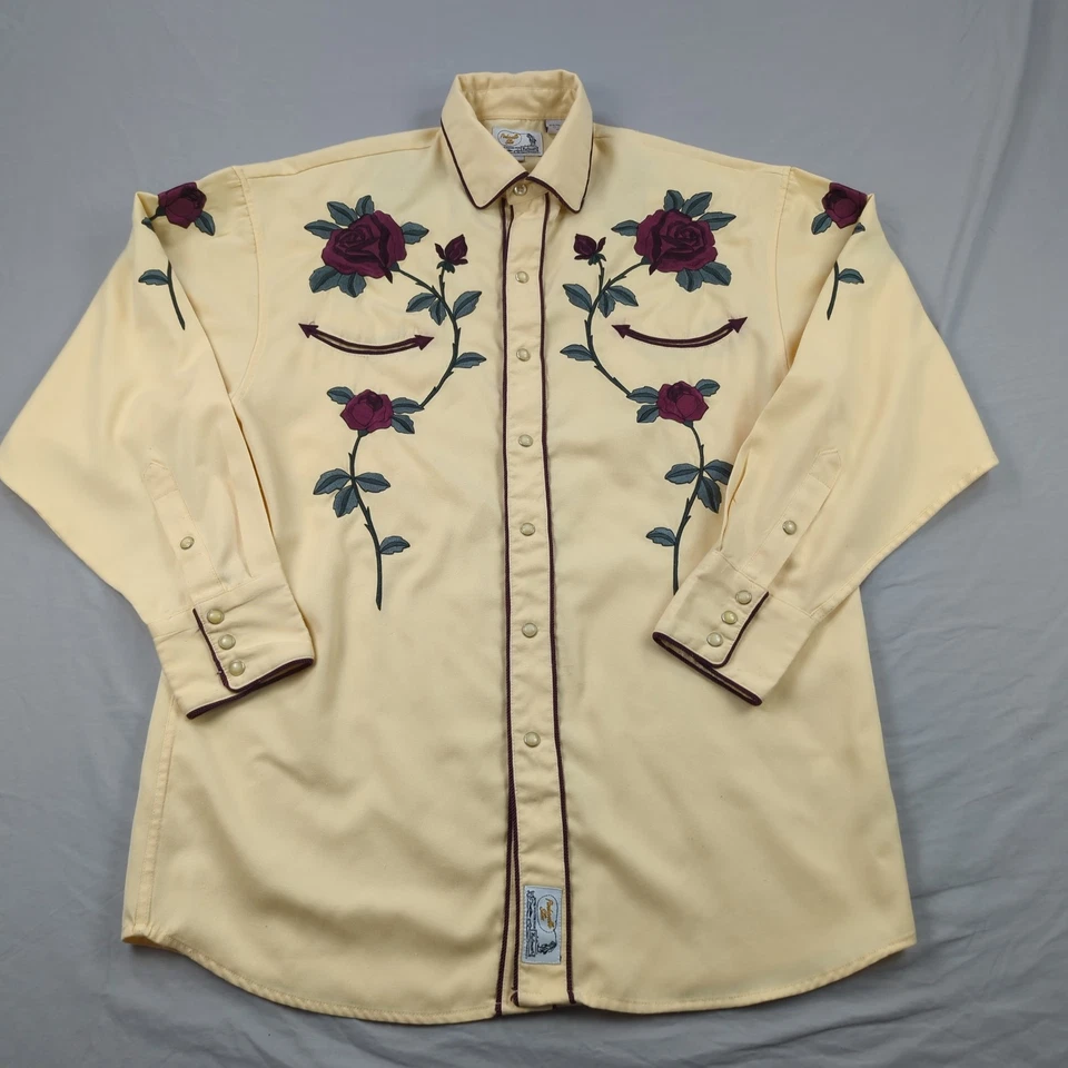 Camisa ajustada Panhandle para hombre mediana amarilla bordada rosas vaquero occidental Foto 2 de 4
