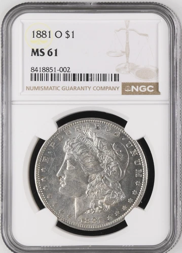 1881-O  $1  MORGAN SILVER DOLLAR NGC MS61. Beautiful coin!!