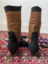 RARE Vintage 80s Italian Designer, Rinaldi Suede Gold Lam Boots