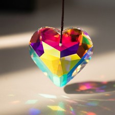 45mm Aurora Crystal Heart Suncatcher Prism Rainbow Maker Window Hanging Boho