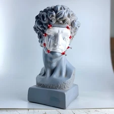 Handmade David Bust Sculpture - Modern Graffiti Pop Art Statue, Home Shelf Decor