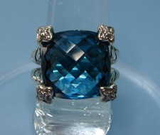 David Yurman Blue Topaz Cushion On Point Ring in Sterling Size 7