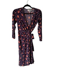 Donna Morgan Size 4 Geometric Artsy Purple Slinky Above Knee Wrap Dress