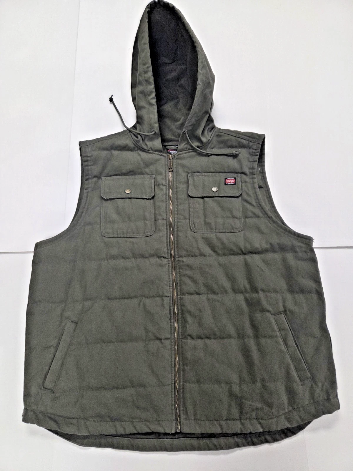 WRANGLER WORKWEAR MEN QUILT LINED CANVAS DUCK VEST HOODED SZ 3XL OLIVE GREEN EUC
Opens in a new wind