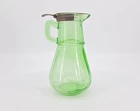 Antique Hazel Atlas Uranium Glass Depression Glass Syrup Pitcher H/A Mark 1930s