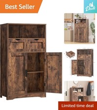 Functional Rustic Storage Cabinet: 2 Drawers Adjustable Shelves for Any Room