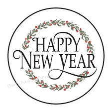 30 HAPPY NEW YEAR ENVELOPE SEALS LABELS STICKERS PARTY FAVORS 1.5" ROUND