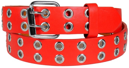 KIDS CHILDREN BOYS GIRLS 2 HOLES ROW GROMMETS Bonded Leather Belt Silver Buckle - Picture 10 of 13