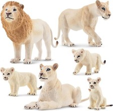 Toymany 6PCS White Lion Figurines with Cubs, 2-5" Jungle Animals...