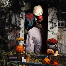 Evil Clown Ghost Door Cover Halloween Door Decorations 79 x 35 Inches Scary C...