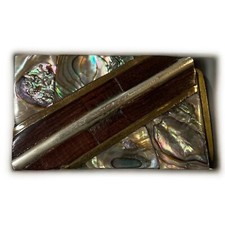 Vintage Hencho Mexico Belt Buckle Wood Abalone Metal Inlay Signed 1.5 x2