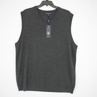 Hart Schaffner Marx Men's Sweater V Neck 3XT Gray Solid Merino Wool NWT $89.50