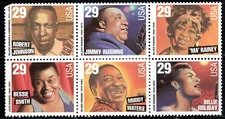 US Stamp Scott #2854//2861, Jazz Singers, Block of 6, MNH, SCV$6.60