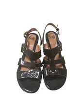 Sofft Women's Black Patent Leather Wedge Heel Sandals Women's Size 10M
