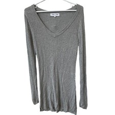 John and Jenn Gray Ribbed Long Sleeve Sweater Mini Dress Spun Rayon Soft Women S