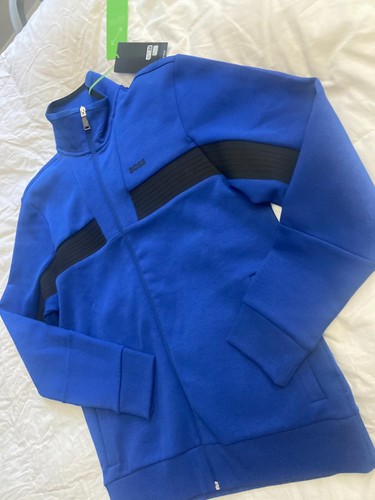 NWT Hugo boss Tracksuit Set Blue Men Tape-Trim Zip up Sweatshirt 2XL + Pants L - Picture 8 of 13