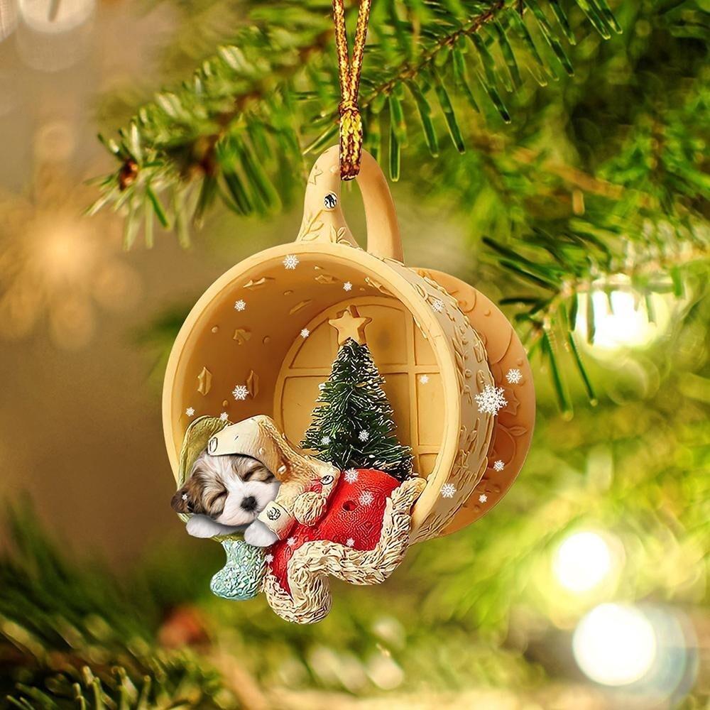Havanese Dog Sleeping Tiny Cup Ornament  Havanese Dog Christmas Ornament Gift