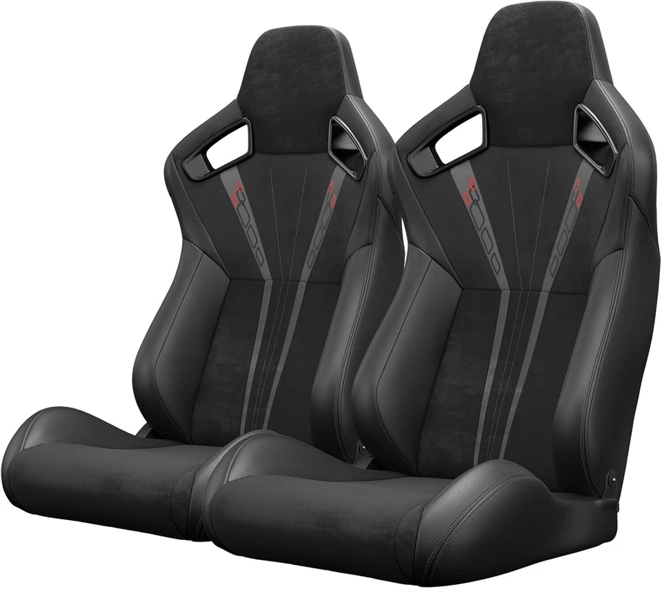 2PCS Universal Racing Seats with Dual Sliders, PVC Leather Bucket Seat for VW Foto 2 de 4