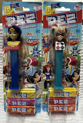 PEZ DC SUPER HERO GIRLS Wonder Woman & Harley Quinn NEW ON CARD m421
