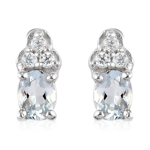 Beautiful 0.40ctw Aquamarine & Zircon Earrings Platinum Plated Sterling Silver - 第 1/4 張圖片