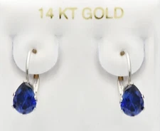 GENUINE 2.08 Cts BLUE SAPPHIRE EARRINGS 14K WHITE GOLD -LEVER BACK - NWT