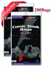 200 BCW Archival Regular/Silver Comic Book Bags 2 Mil Acid Free Safe Storage NEW