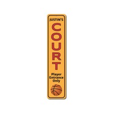 Basketball Court Vertical Sign, Personalized Player Entrance Only Metal Decor