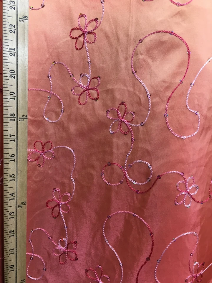 PEACH FLORAL SEQUINS EMBROIDERY TAFFETA FABRIC (60 in.) Sold By The Yard - Image 4 of 4