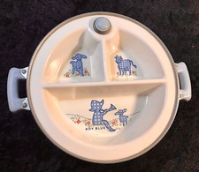 VTG EXCELLO INSULATED CHROME BABY DIVIDED FEEDING DISH WARMER  "BOY BLUE"