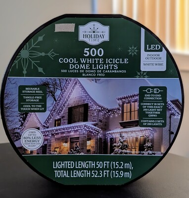 Holiday Time 500-Count Cool White LED Icicle Dome Lights with White Wire NEW