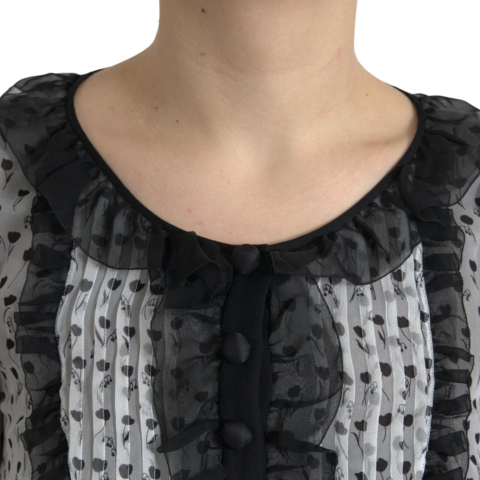 DOLCE & GABBANA Top White Polka Silk Lace Trim Long Sleeves IT38 / US4 /S 970usd - Image 3 of 4