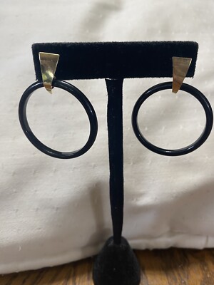 Vintage Peter Brams Designs schwarze Onyx Creolen 14K Gold Ohrhänger Nachlass Fund