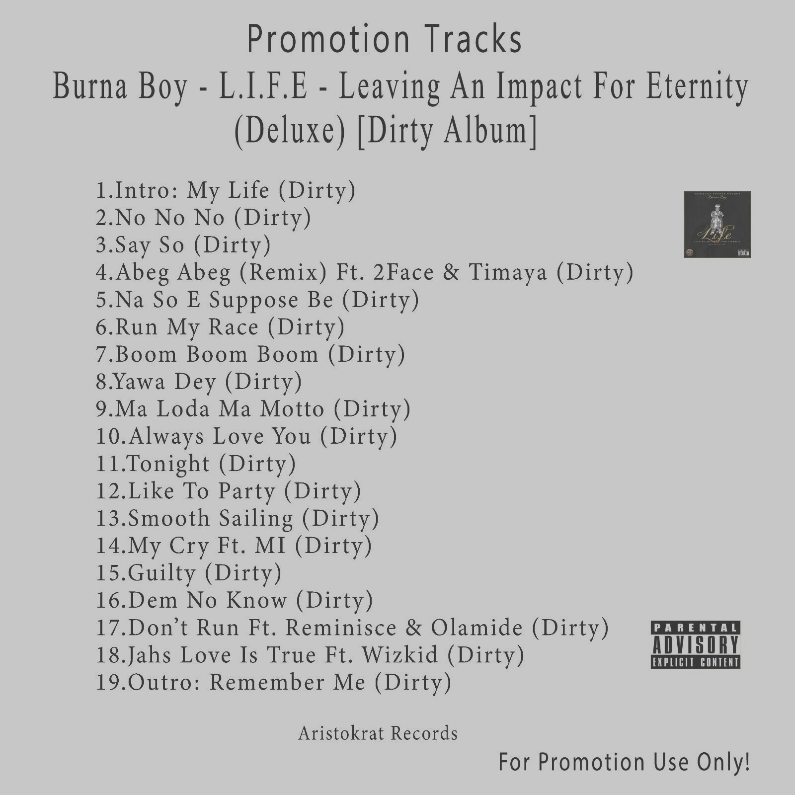 Afrobeat, Dancehall.. White CD. Burna Boy - L.I.F.E (Deluxe) [Dirty Album]