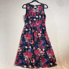 ModCloth Midi Dress Sz Med Black Rose Red Floral Flowy Romantic Classic