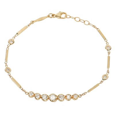 Jacquie Aiche 14 Karat Gold Graduated Diamond ''Kate'' Bracelet with Bar Chain