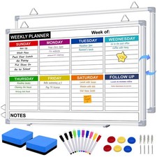 Weekly Planner Whiteboard, Weekly Dry Erase Board for Wall 16" x 12", Double-...